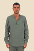 Shirt in cotton slub with high collar with slit